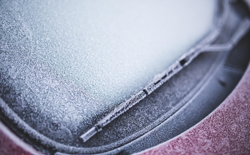 frozen front window of a car