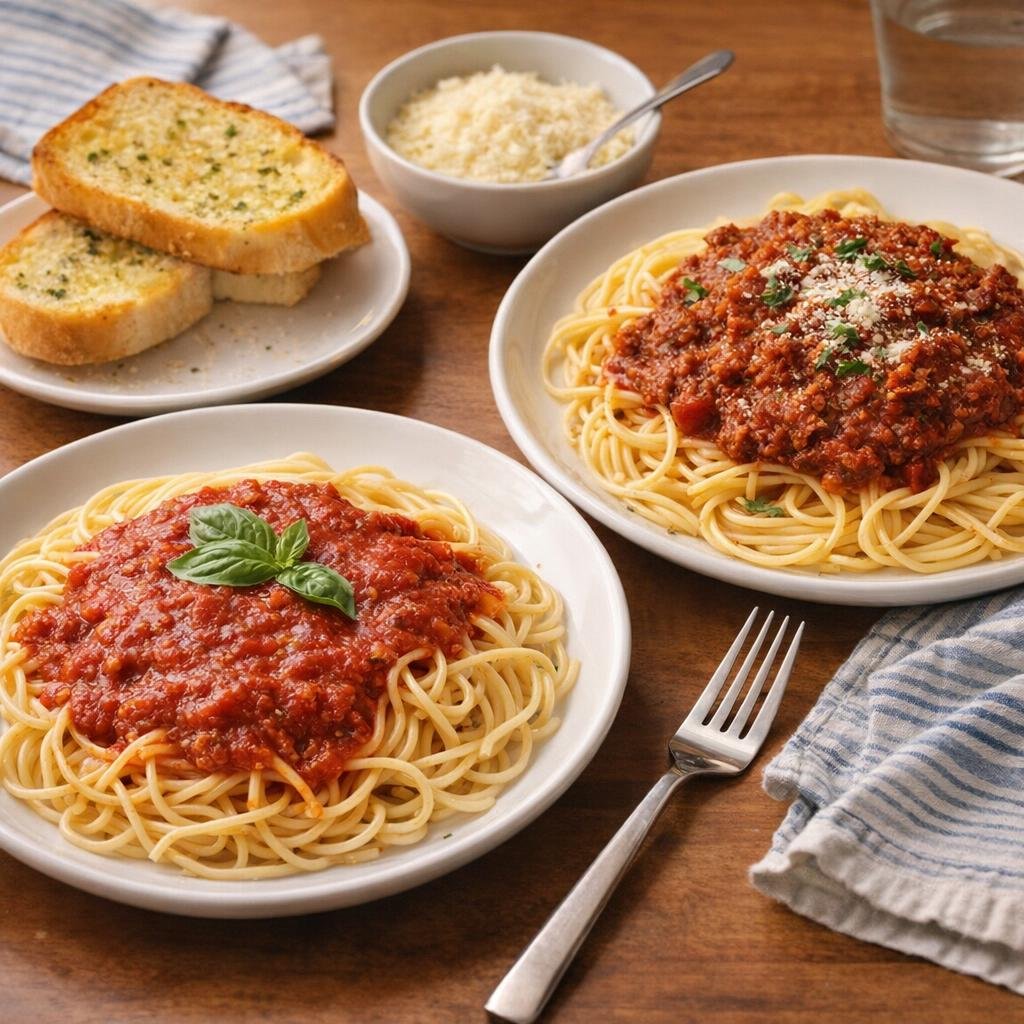 Pasta dinner with marinara and hearty spaghetti sauce options