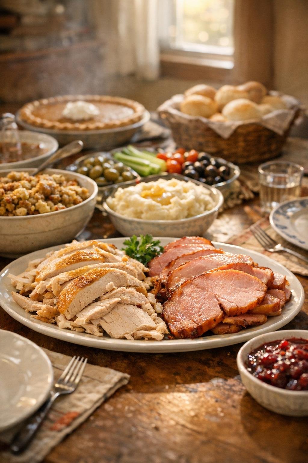 Thanksgiving table set in a cozy rural dining room