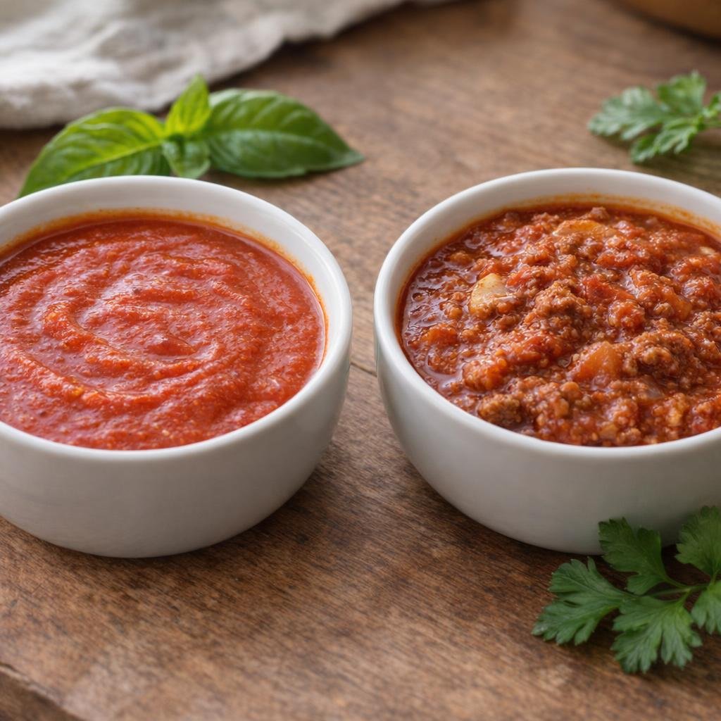 Marinara and spaghetti sauce shown side by side