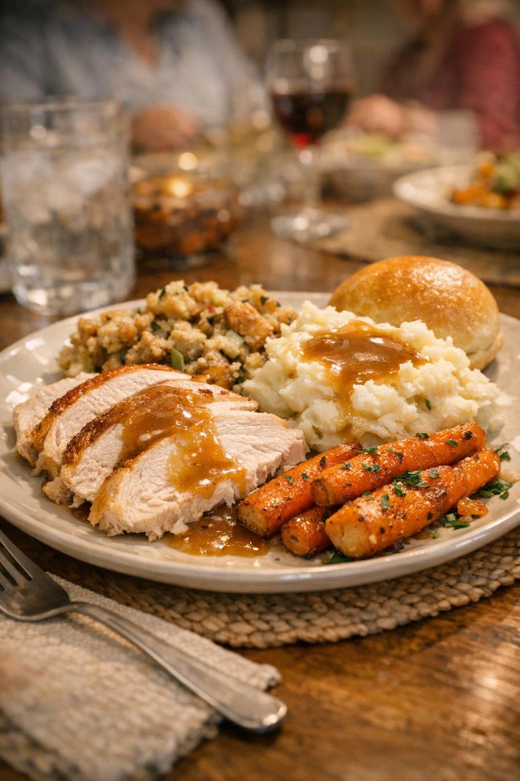 Single Thanksgiving plate at a family table